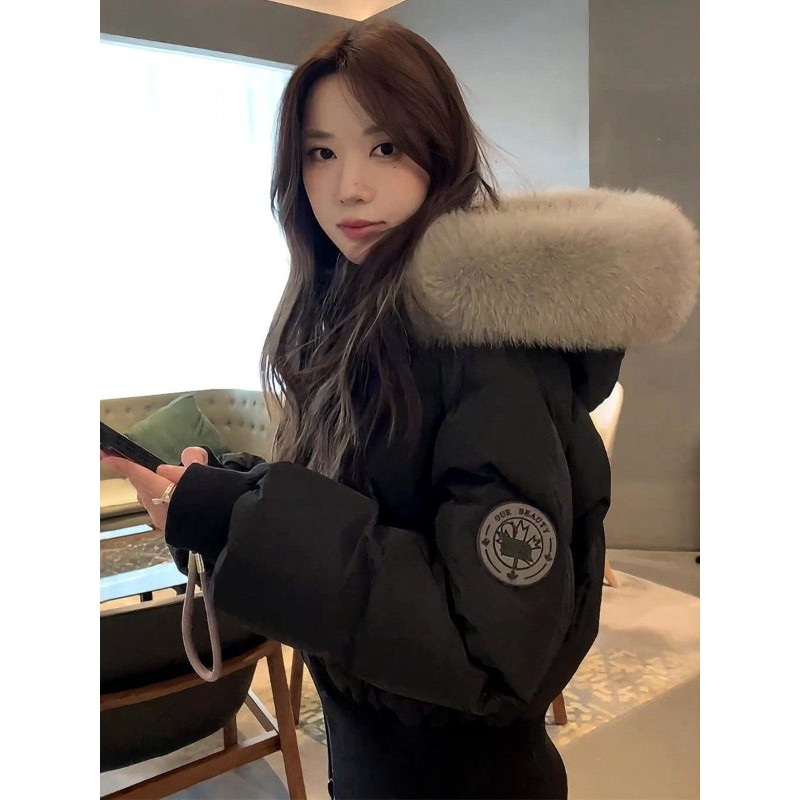 欧货大毛领收腰显瘦气质连帽加厚保暖防寒棉服外套女面包房棉袄潮