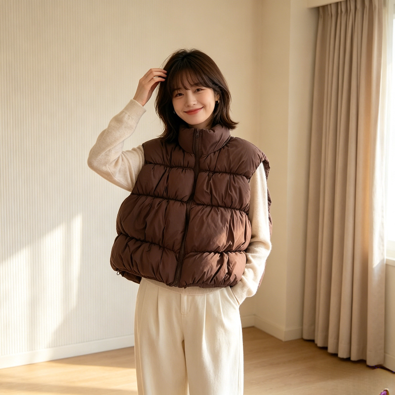 秋冬设计感宽松大码小个子oversize立领无袖坎肩棉服马夹外套女减