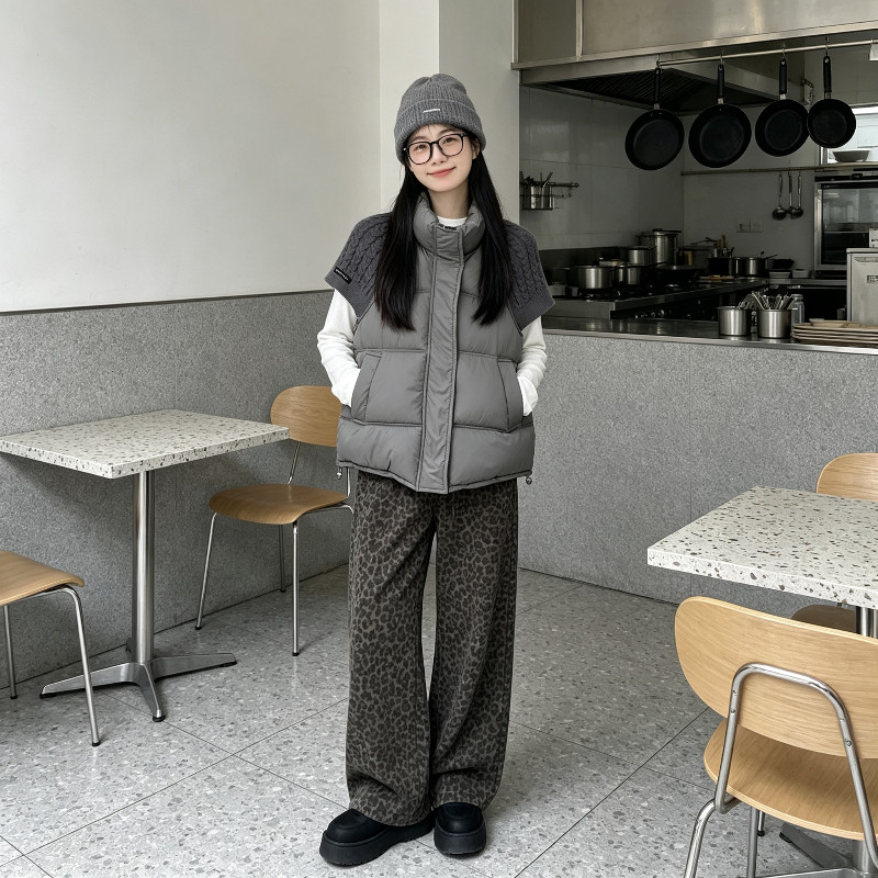 秋冬设计感立领针织短袖宽松休闲小个子大码棉服马夹外套女洋气潮