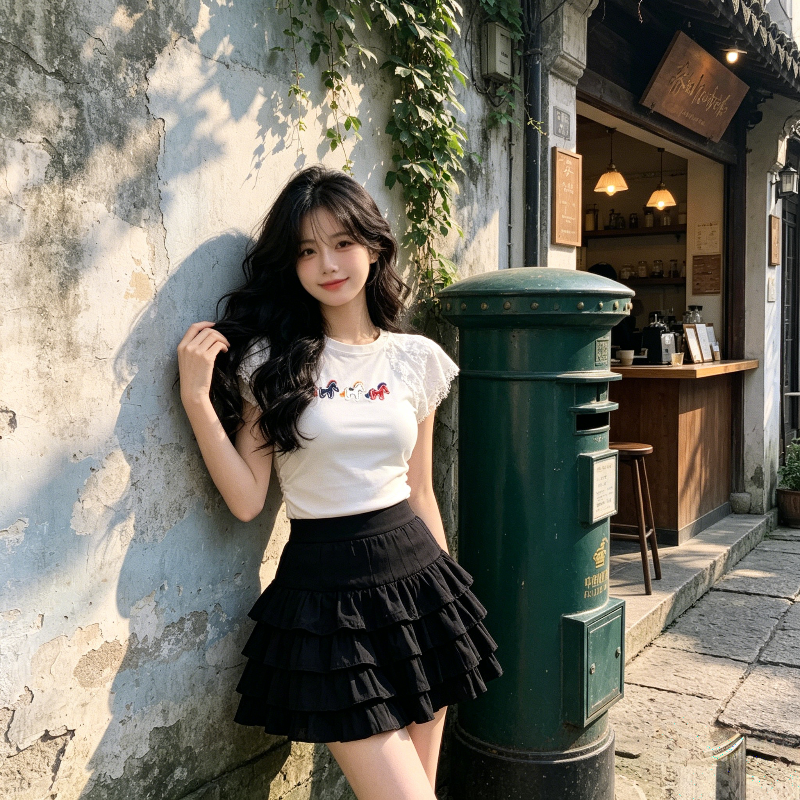 掐腰显瘦设计感正肩短袖T恤女洋气修身显瘦小个子百搭短款上衣潮