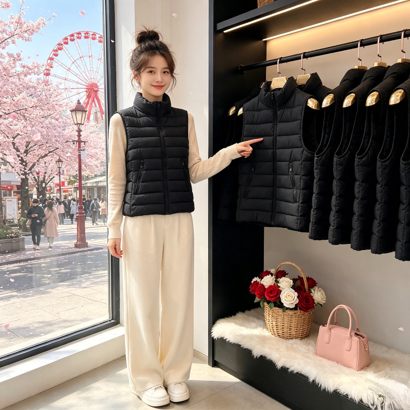 轻薄款修身显瘦秋冬小个子无袖坎肩排骨服棉衣马夹外套女洋气百搭