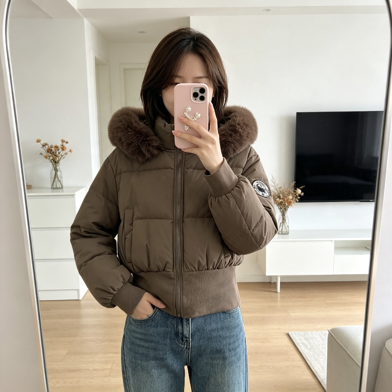 大毛领加厚保暖连帽防寒冬季收腰显瘦小个子宽松棉服外套女面包服