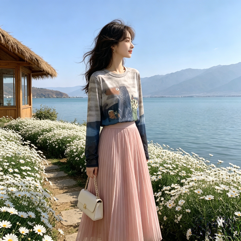 夏季设计感扎染薄款冰丝透气宽松大码小个子防晒长袖T恤上衣女潮