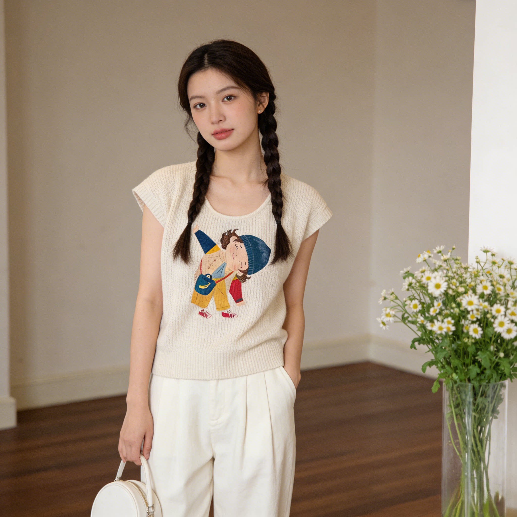 冰丝针织短袖薄款T恤女夏季欧货正肩轻奢高级感法式镂空短款上衣