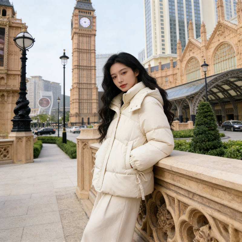 冬季连帽加厚保暖防寒宽松收腰显瘦小个子棉服外套女面包服棉袄潮