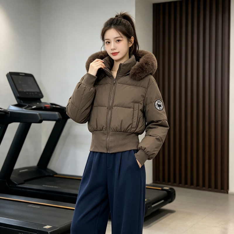 大毛领连帽加厚保暖防寒宽松大码小个子棉服外套女短款面包服气质