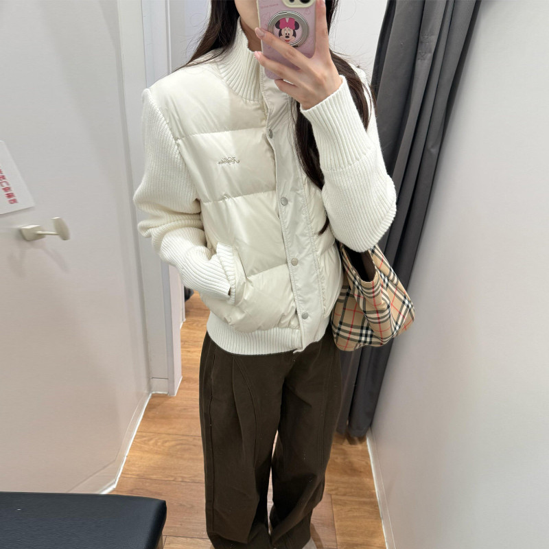 冬季温柔风设计感针织袖子拼接休闲小个子百搭加厚棉服外套女棉袄