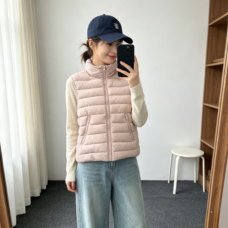 轻薄款秋冬保暖立领无袖坎肩排骨棉服马夹外套女修身显瘦小个子潮