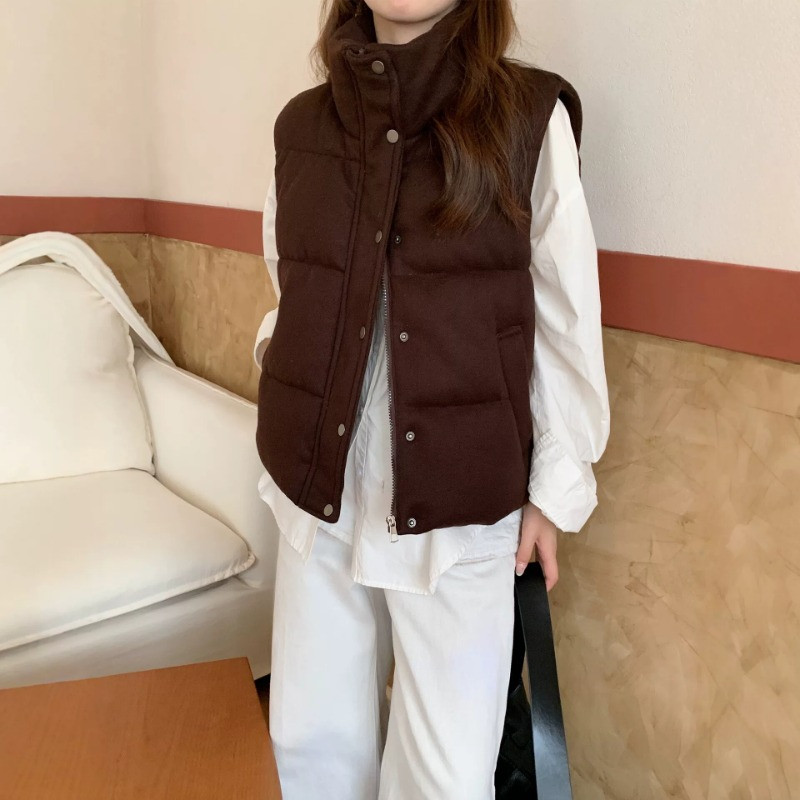 秋冬设计感立领无袖坎肩百搭小个子休闲气质短款棉服马夹外套女潮