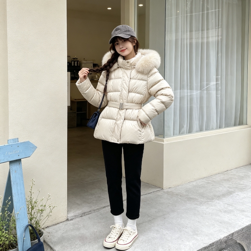 欧货大毛领连帽加厚保暖慵懒风宽松大码小个子棉服外套女防寒棉袄