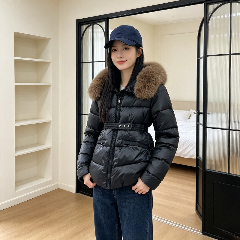 欧货冬季连帽加厚保暖防寒宽松大码小个子收腰显瘦气质棉服外套女