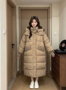 冬季慵懒风中长款过膝连帽休闲宽松小个子棉服外套女面包服棉袄潮
