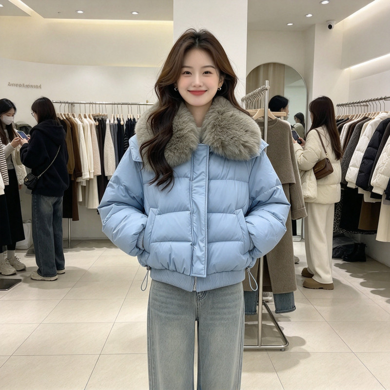 冬季大翻领毛领加厚保暖防寒宽松休闲小个子棉服外套女面包服棉袄