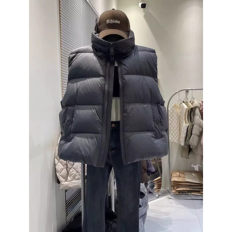 欧货慵懒风宽松大码小个子立领无袖坎肩棉服马夹外套女减龄百搭潮