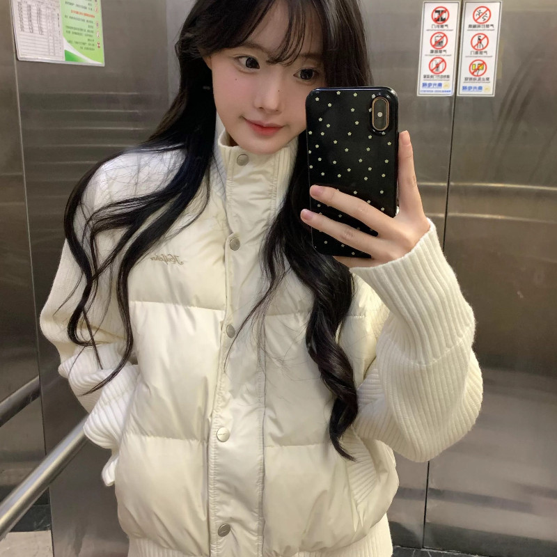 温柔风设计感立领针织袖子拼接休闲小个子棉服外套女百搭面包服潮