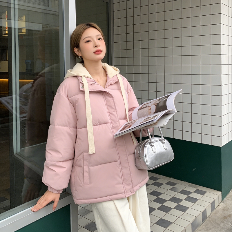 冬季连帽设计感加厚保暖假两件棉服外套女休闲宽松大码小个子洋气