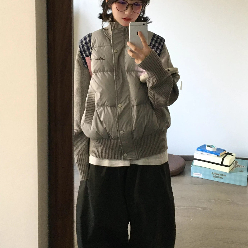 立领针织袖子拼接休闲设计感欧货加厚保暖防寒小个子棉服外套女潮