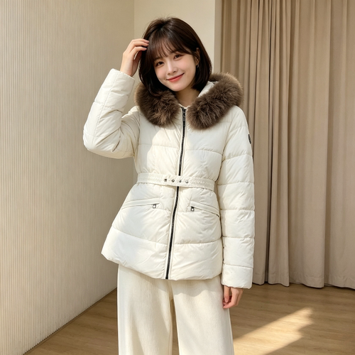 欧货大毛领加厚保暖连帽宽松大码小个子棉服外套女洋气收腰气质潮