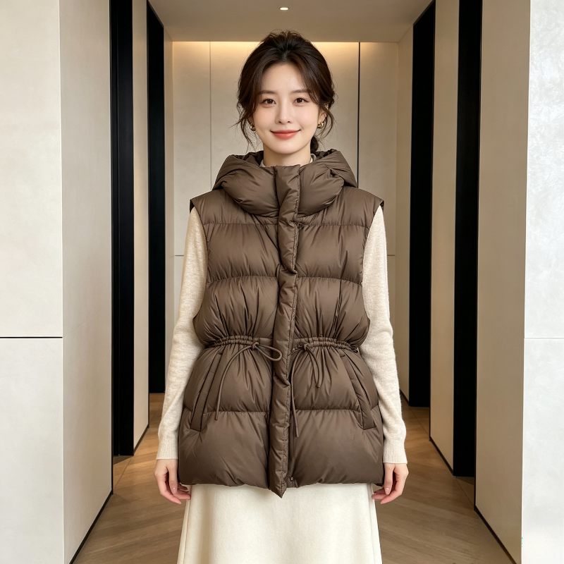 欧货慵懒风宽松大码加厚保暖小个子连帽棉服马夹外套女坎肩马甲潮