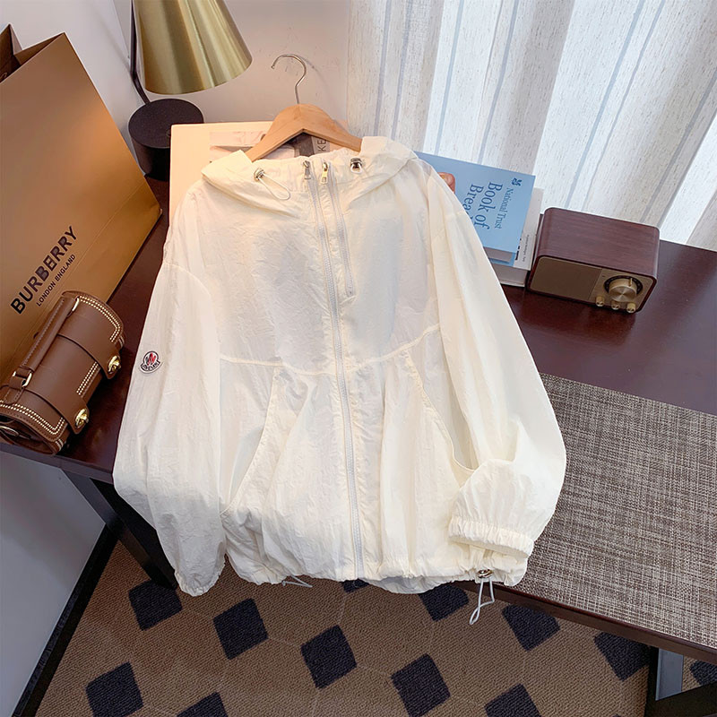 白色夏季薄款冰丝透气连帽设计感双拉链防晒外套女宽松空调衣罩衫