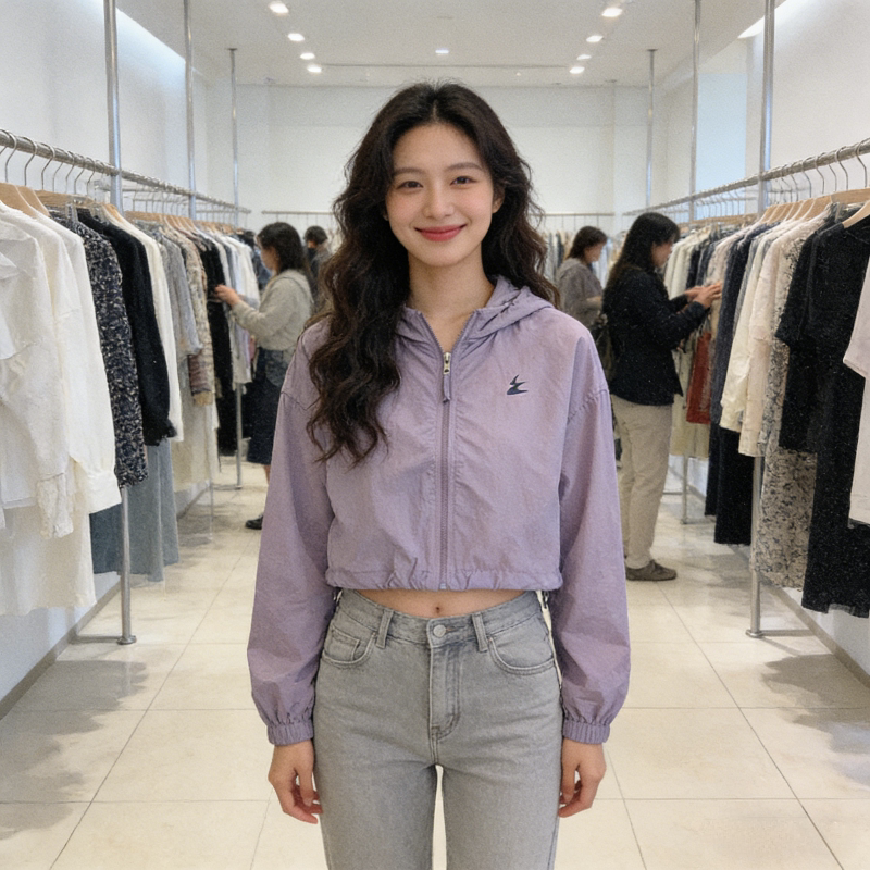 香芋紫设计感短款连帽小个子宽松休闲百搭防晒外套女洋气空调罩衫