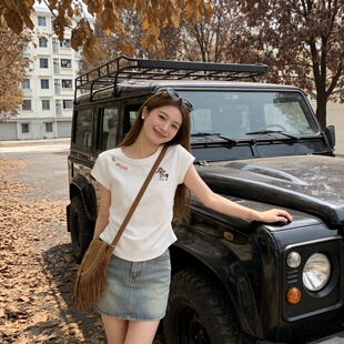 2026新款夏弧形下摆t恤女正肩短袖小个子显瘦小个子短款辣妹上衣