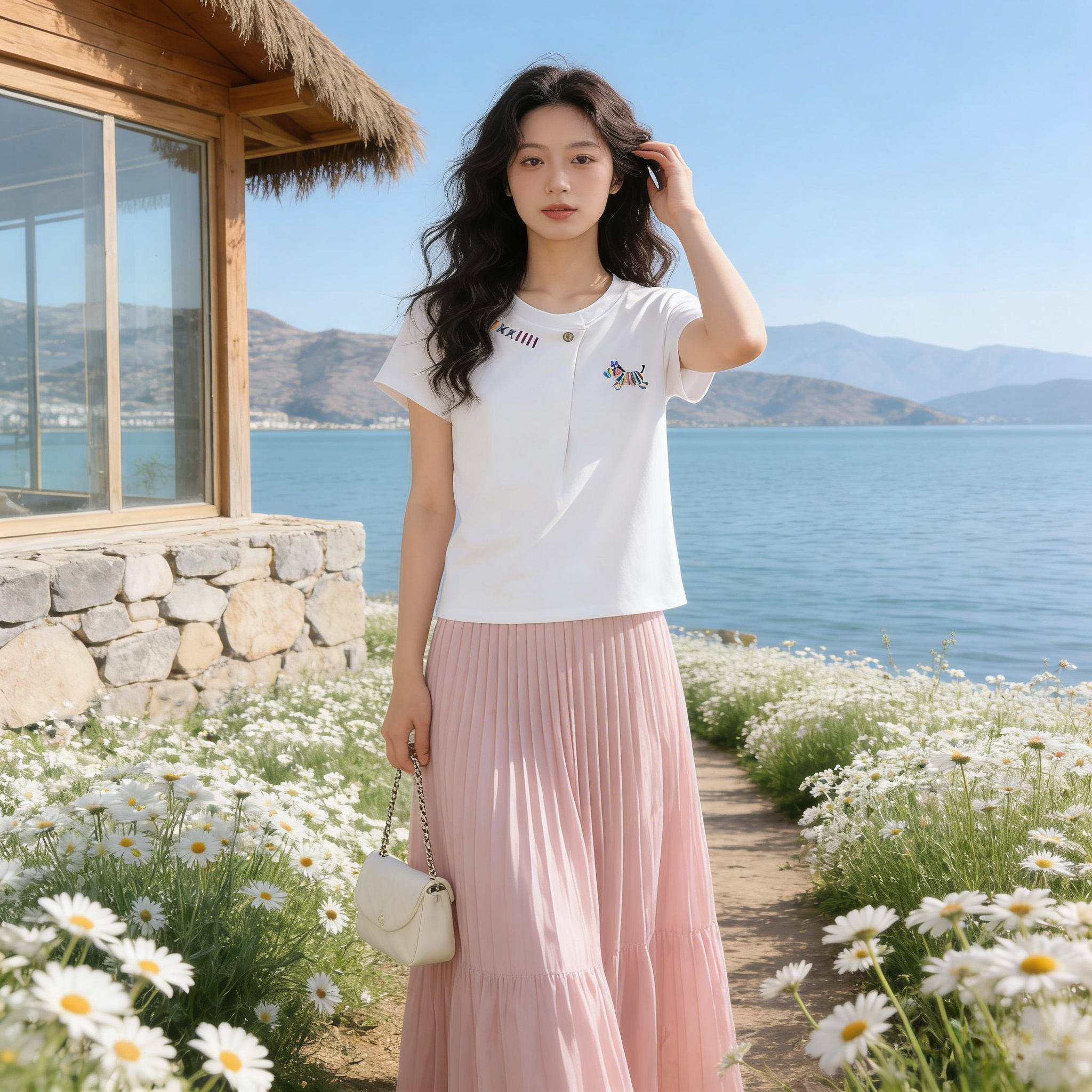 欧货女士白色短袖T恤女卡通小马印花设计感洋气小个子穿搭上衣ins