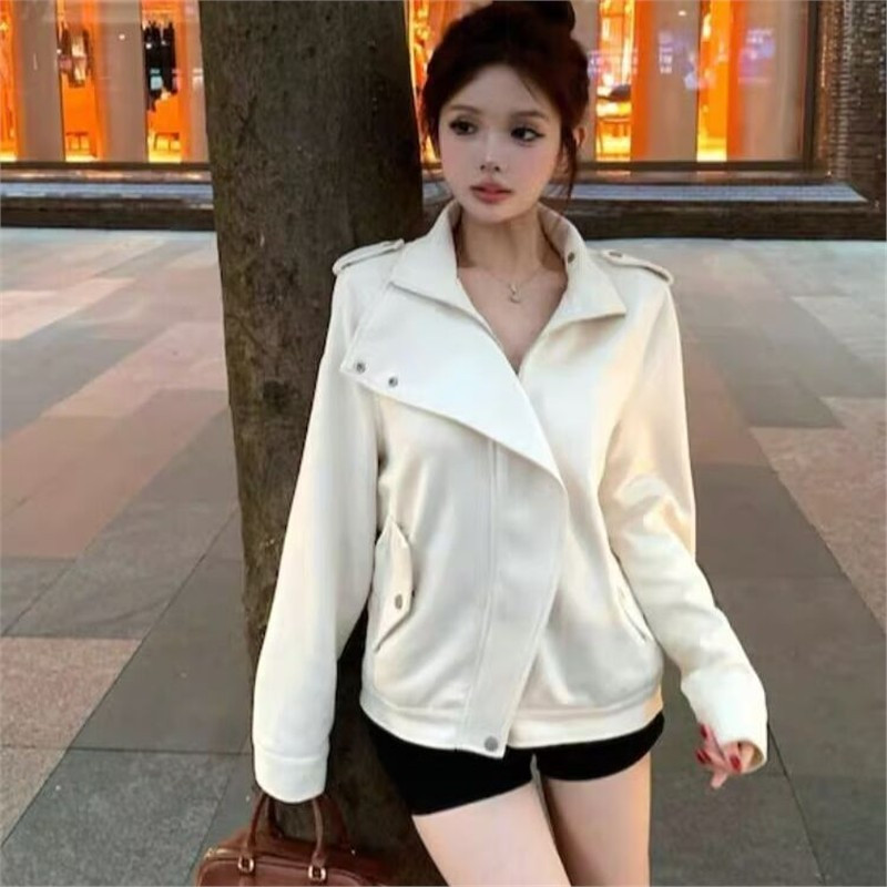 早秋轻奢风气质立领休闲宽松小个子百搭皮衣外套女机车夹克韩版潮