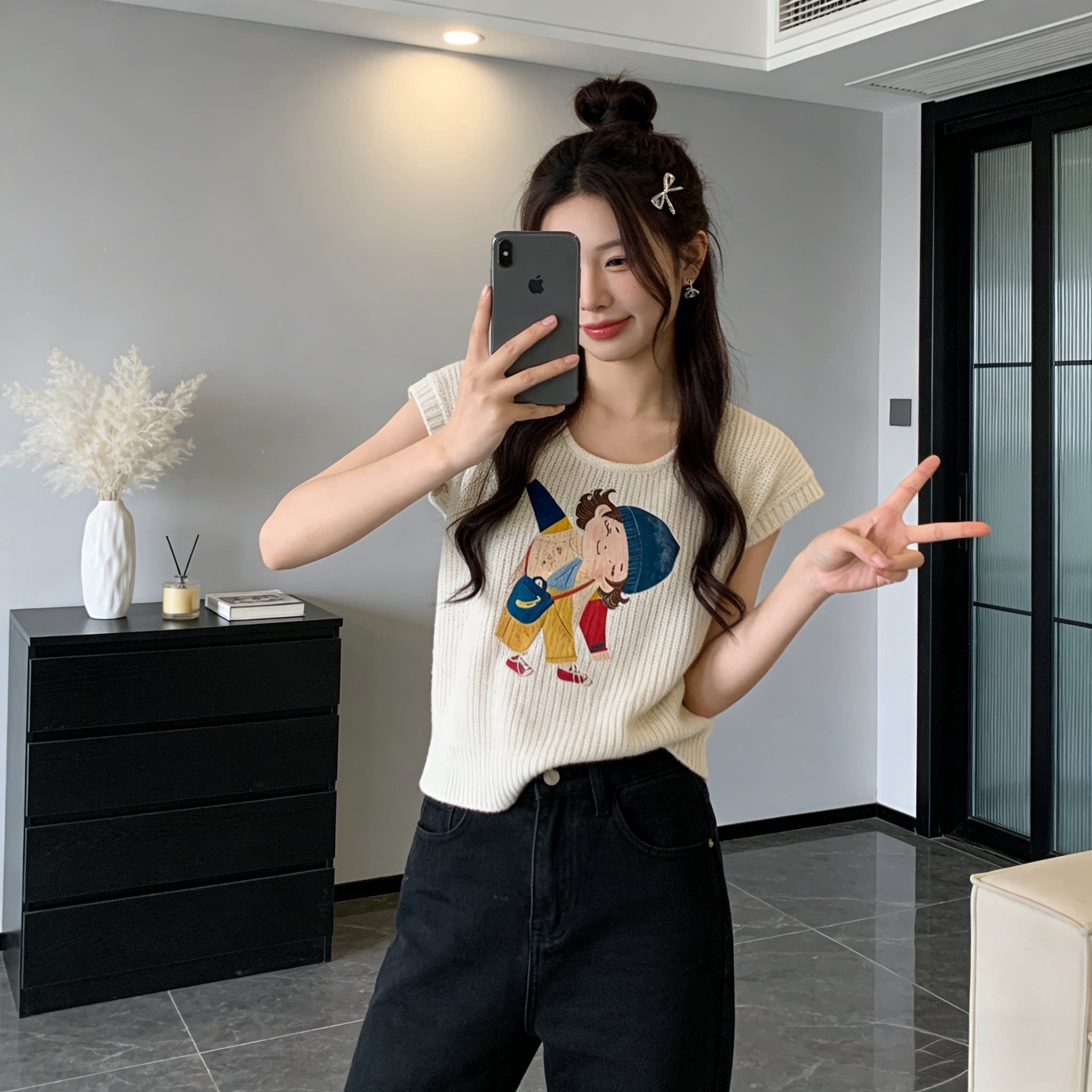 夏季短袖T恤上衣女宽松休闲设计感短款小个子薄款针织衫洋气