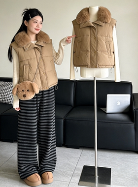 欧货大毛领设计感宽松小个子无袖坎肩棉服马夹外套女背心马甲洋气