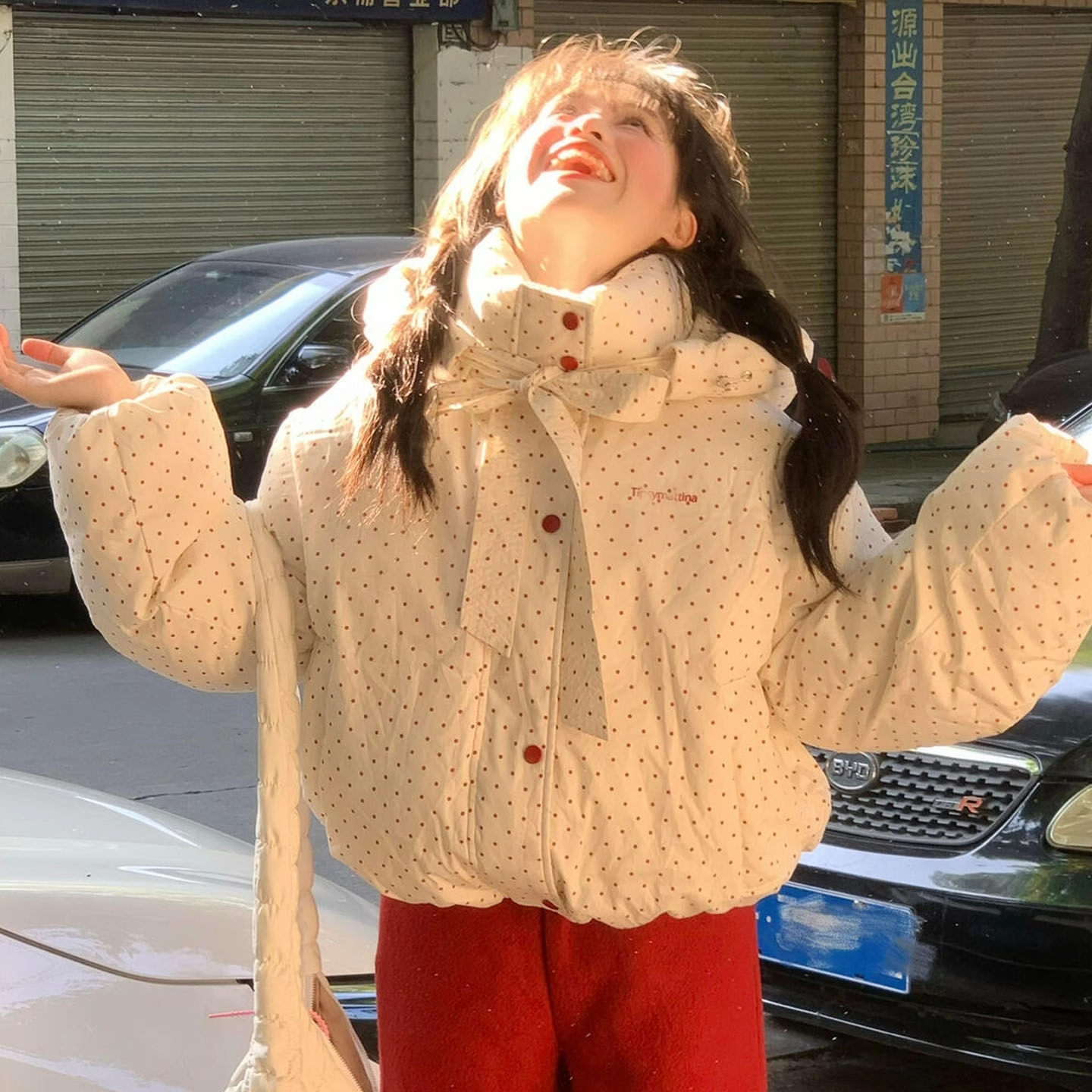 冬季棉服外套小个子宽松韩版棉服连帽设计感气质波点学生面包服女