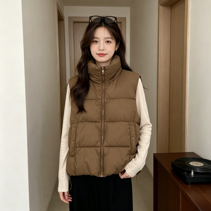 欧货慵懒风设计感立领宽松大码加厚保暖oversize防寒棉服马夹女