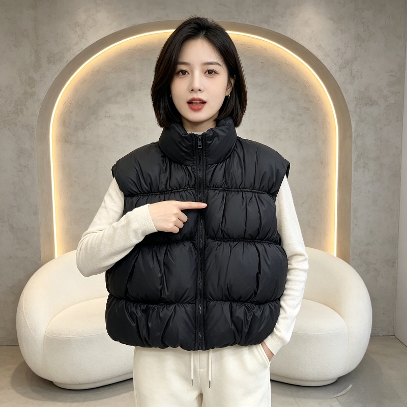 欧货慵懒风设计感宽松大码小个子休闲百搭无袖坎肩棉服马夹外套女