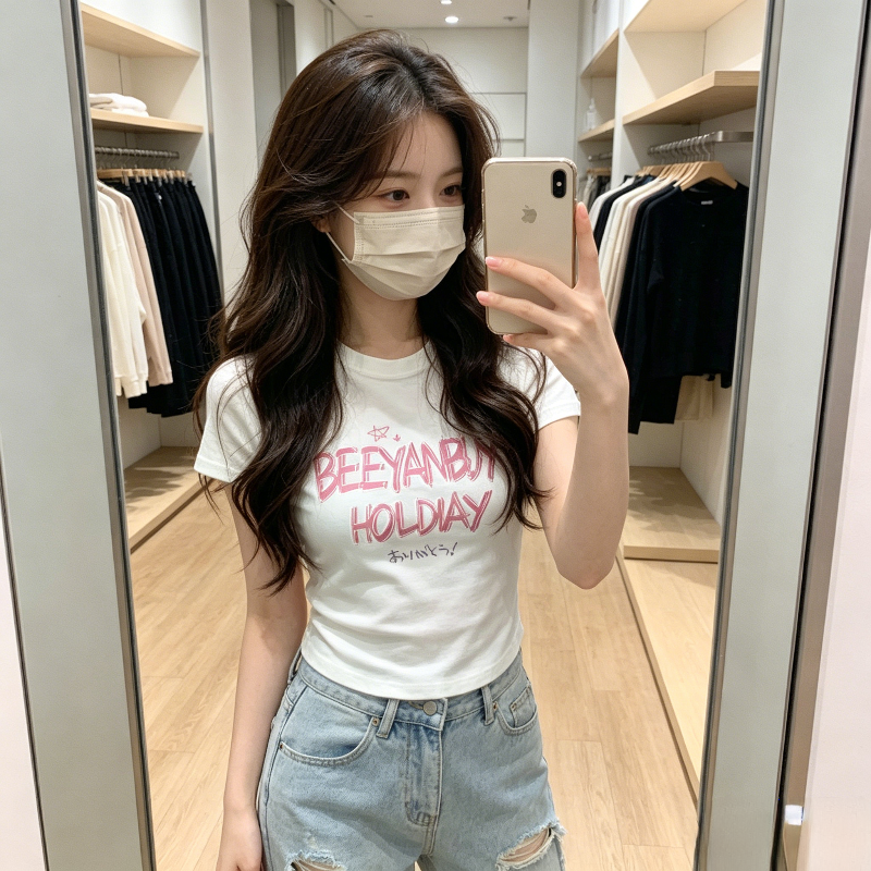 白色减龄夏季正肩短款小众短袖T恤上衣女洋气小个子百搭气质甜妹