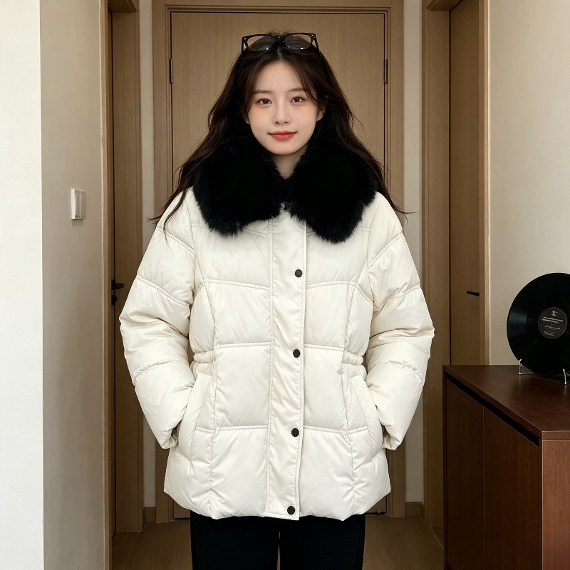 大毛领轻奢气质翻领加厚保暖防寒收腰显瘦宽松大码棉服外套女棉袄