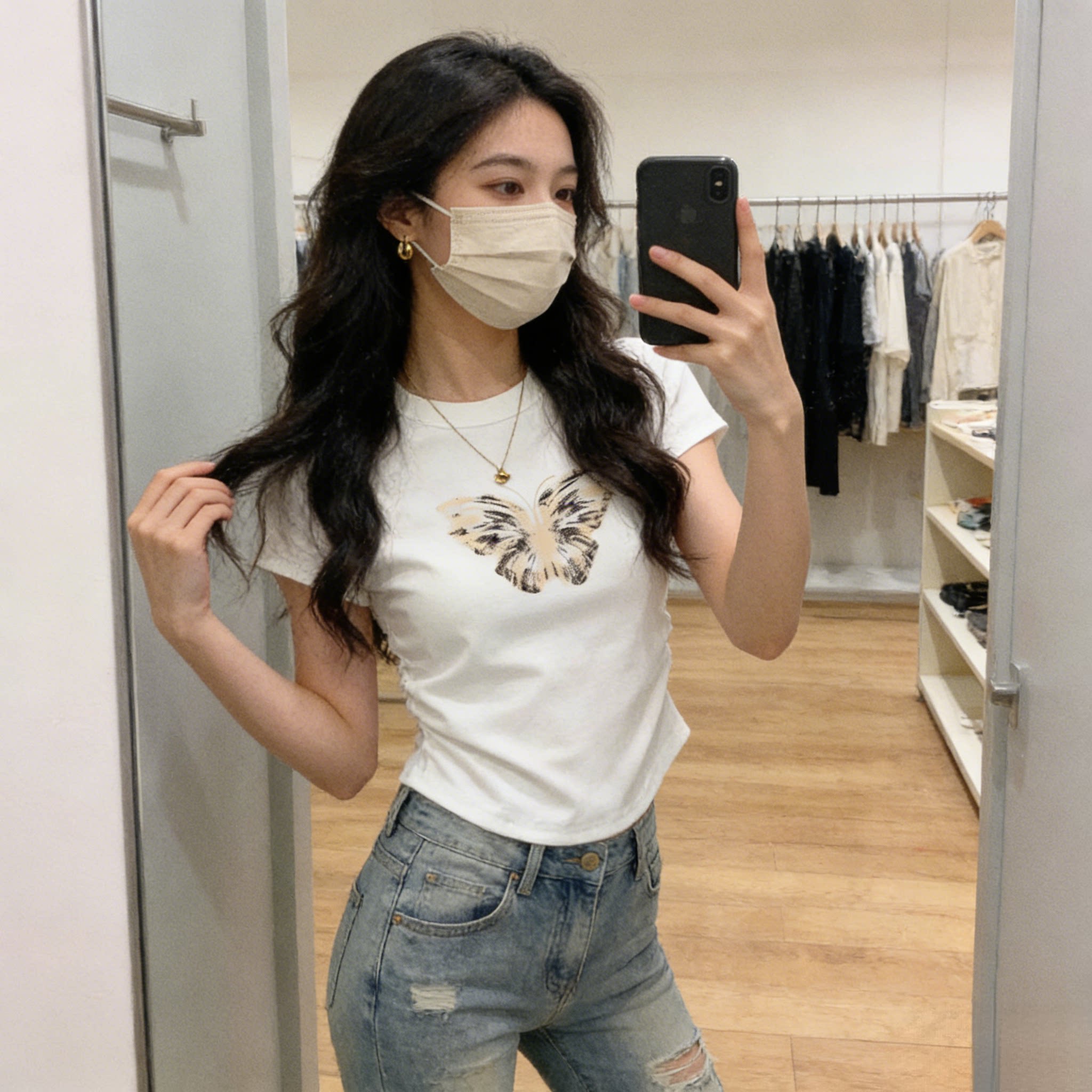 红色漂亮独特设计感小众修身掐腰上衣女夏季新款正肩圆领短袖T恤