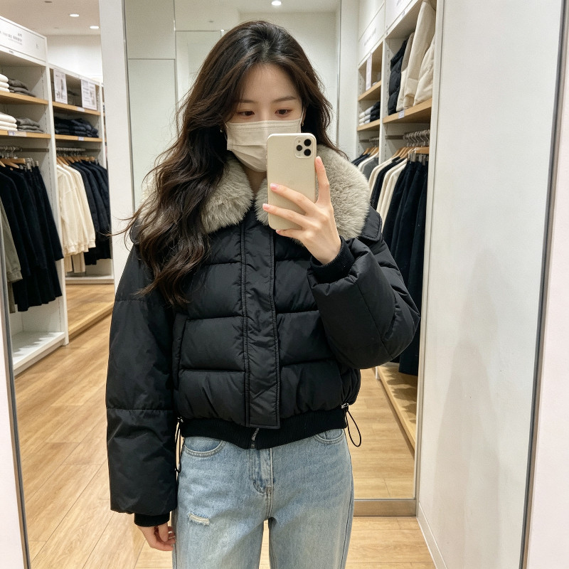 冬季毛领大翻领设计感短款休闲宽松小个子棉服外套女加厚保暖防寒