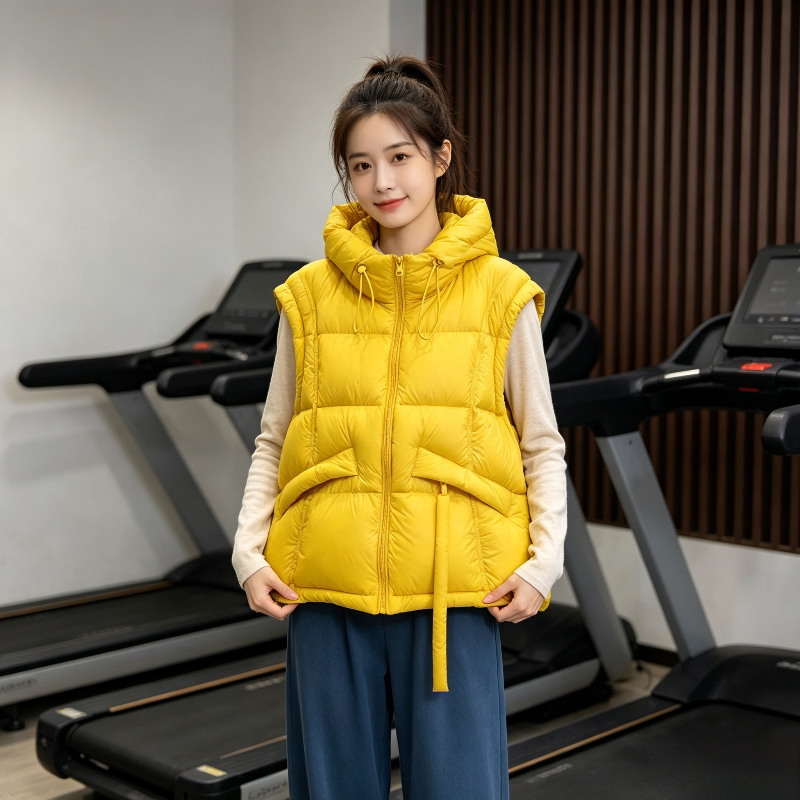 姜黄色减龄秋冬慵懒风宽松大码小个子无袖坎肩棉服马夹外套女休闲