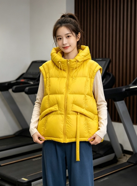 姜黄色减龄秋冬慵懒风宽松大码小个子无袖坎肩棉服马夹外套女休闲