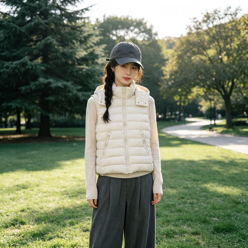 温柔风秋冬连帽轻薄款修身显瘦小个子无袖排骨服棉衣马夹外套女潮