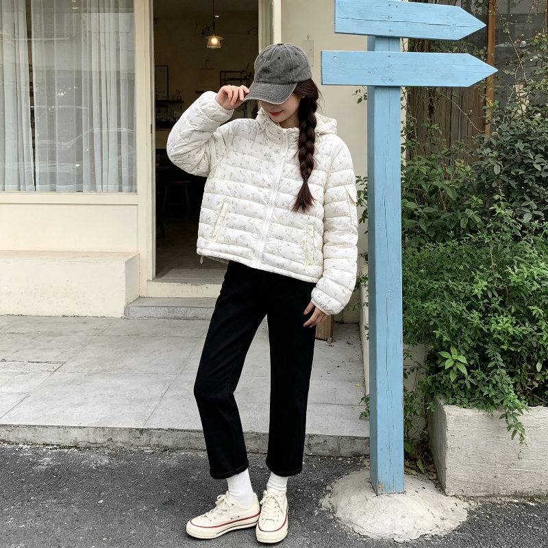 小碎花休闲宽松小个子洋气减龄轻薄款排骨服棉衣外套女洋气百搭潮