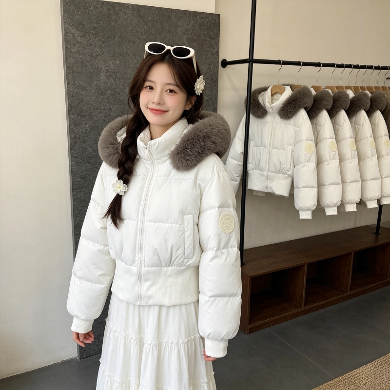 温柔风大毛领冬季连帽加厚保暖防寒小个子宽松棉服外套女面包服潮