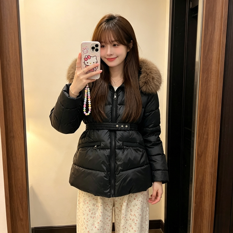 大毛领连帽加厚保暖防寒宽松大码小个子收腰显瘦气质棉服外套女潮