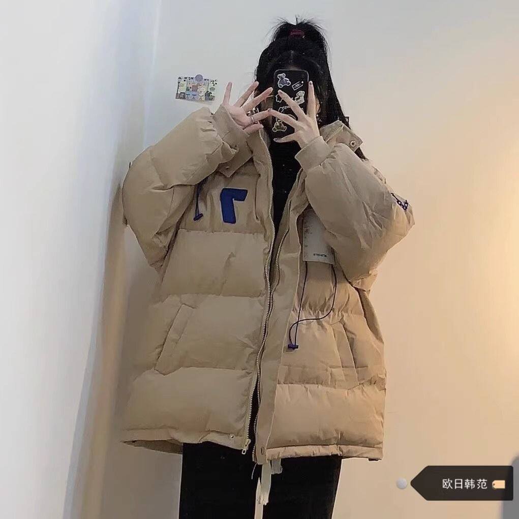 大码加厚棉衣女胖mm冬季设计感抽绳连帽慵懒风面包服ins棉服外套