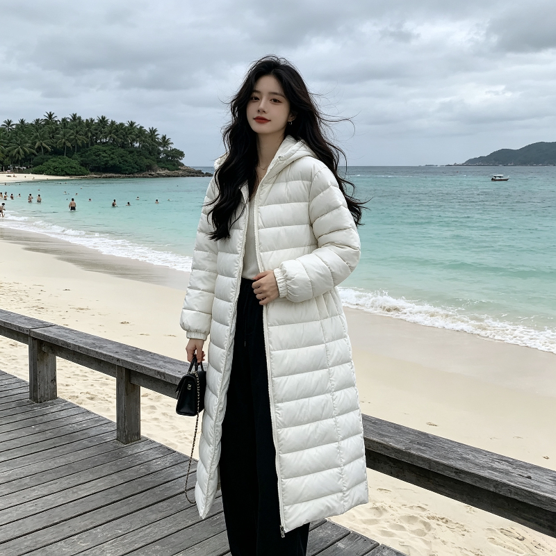 冬季中长款连帽过膝休闲宽松小个子棉服外套女百搭面包服棉袄洋气