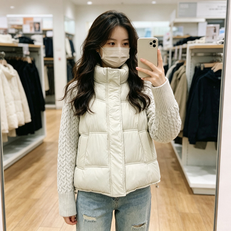 针织麻花袖子拼接设计感立领休闲宽松小个子棉服外套女面包服洋气