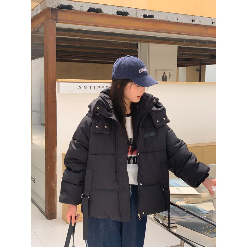 港风冬季连帽设计感加厚保暖防寒宽松大码小个子棉服外套女面包服