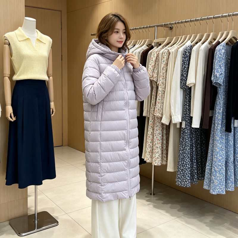 香芋紫中长款过膝连帽宽松休闲宽松大码小个子棉服外套女面包服潮