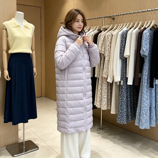 香芋紫中长款过膝连帽宽松休闲宽松大码小个子棉服外套女面包服潮