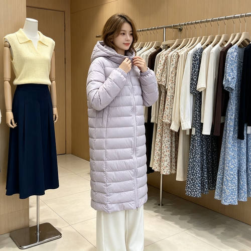 香芋紫中长款过膝连帽宽松休闲宽松大码小个子棉服外套女面包服潮
